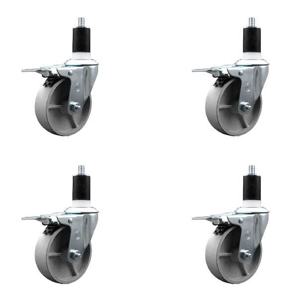 4'' Semi Steel Swivel 1-1/2'' Expanding Stem Caster Set Total Lock Brake, 4PK